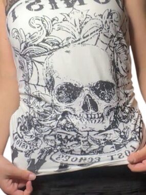 White Graphic Skull Tank Top